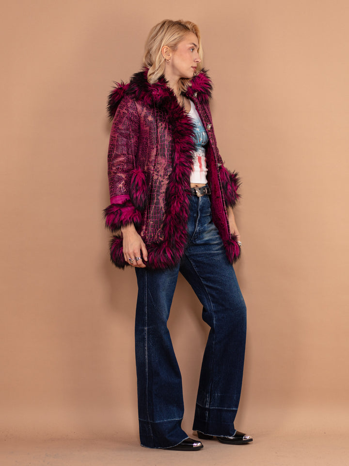 Vintage 90's Faux Penny Lane Coat in Purple Pink