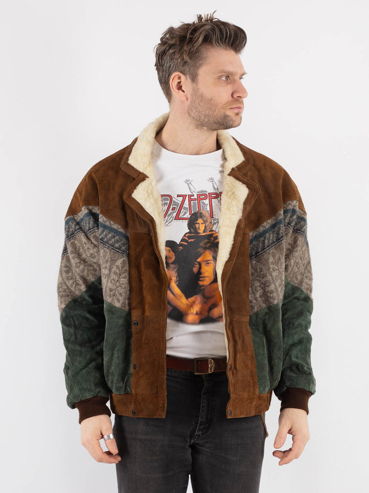 Vintage 90's Men Aztec Suede Bomber Jacket in Multi - NorthernGrip