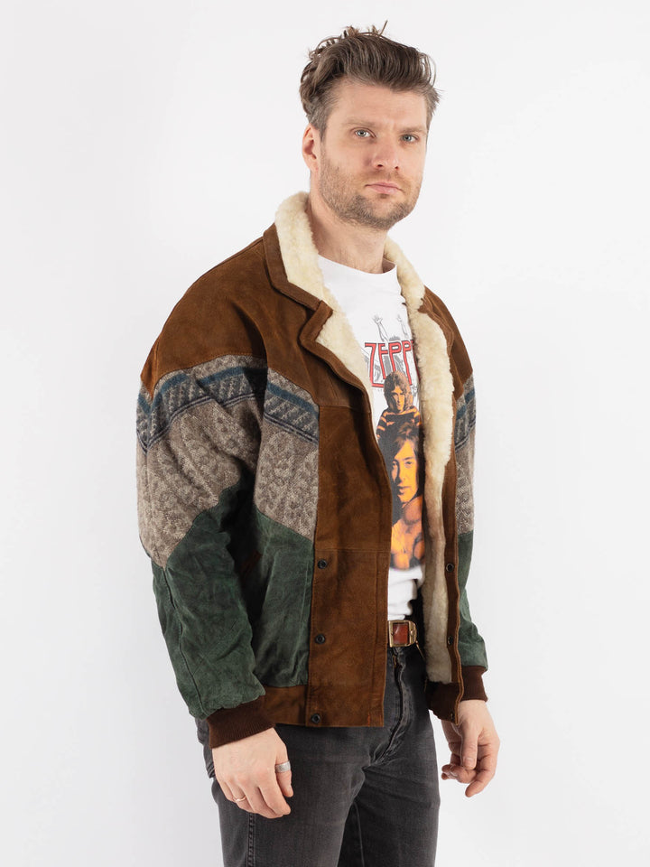 Vintage 90's Men Aztec Suede Bomber Jacket in Multi - NorthernGrip