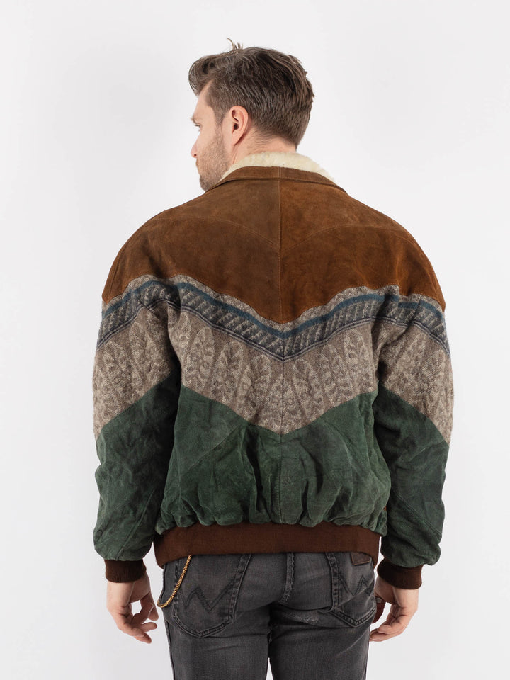Vintage 90's Men Aztec Suede Bomber Jacket in Multi - NorthernGrip