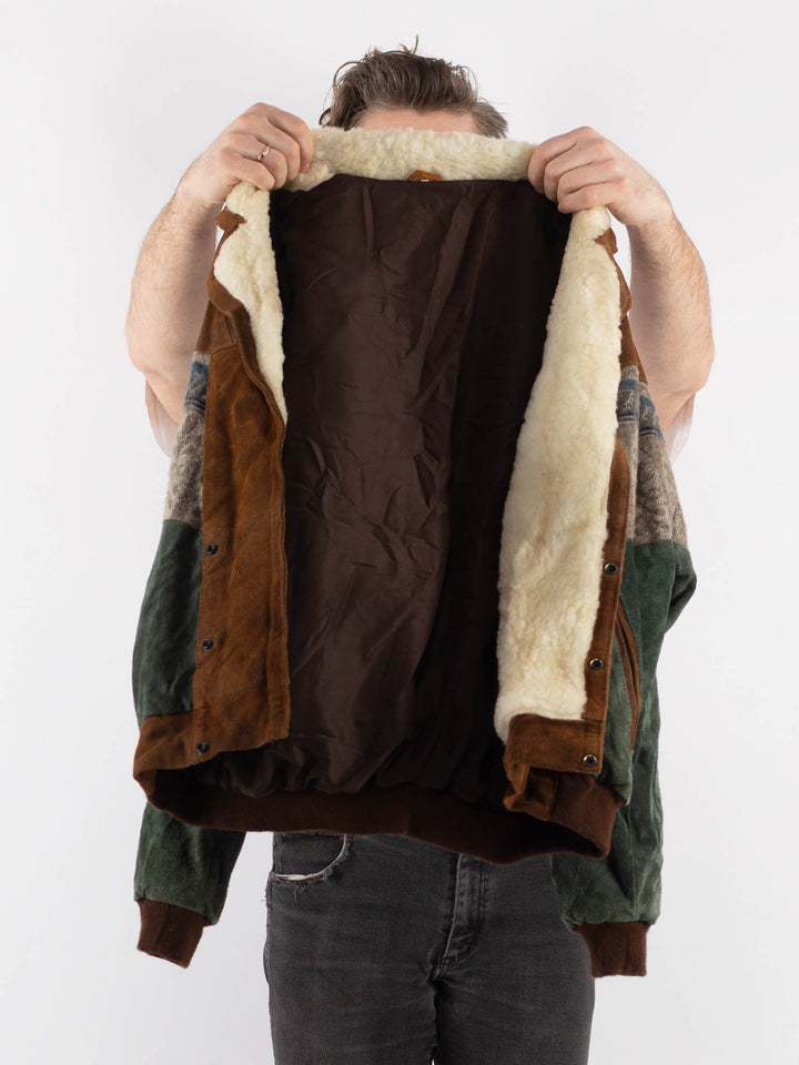Vintage 90's Men Aztec Suede Bomber Jacket in Multi - NorthernGrip