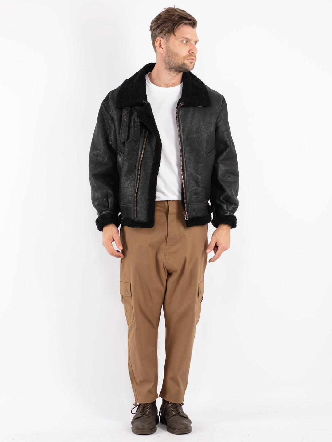 Vintage 90's Men Sheepskin Jacket in Black