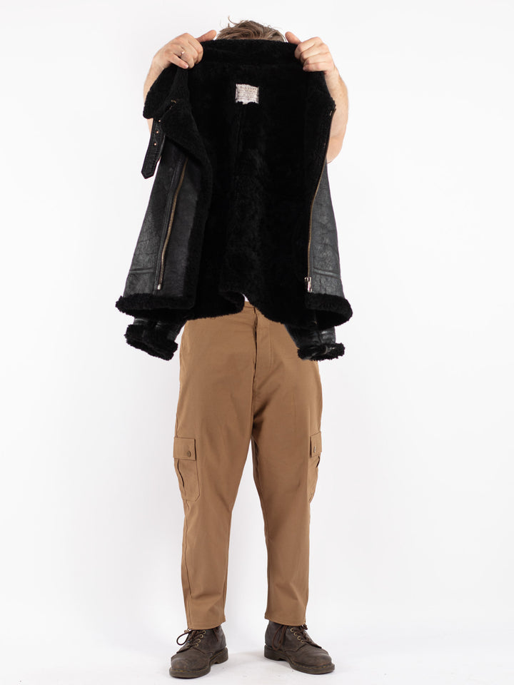 Vintage 90's Men Sheepskin Jacket in Black
