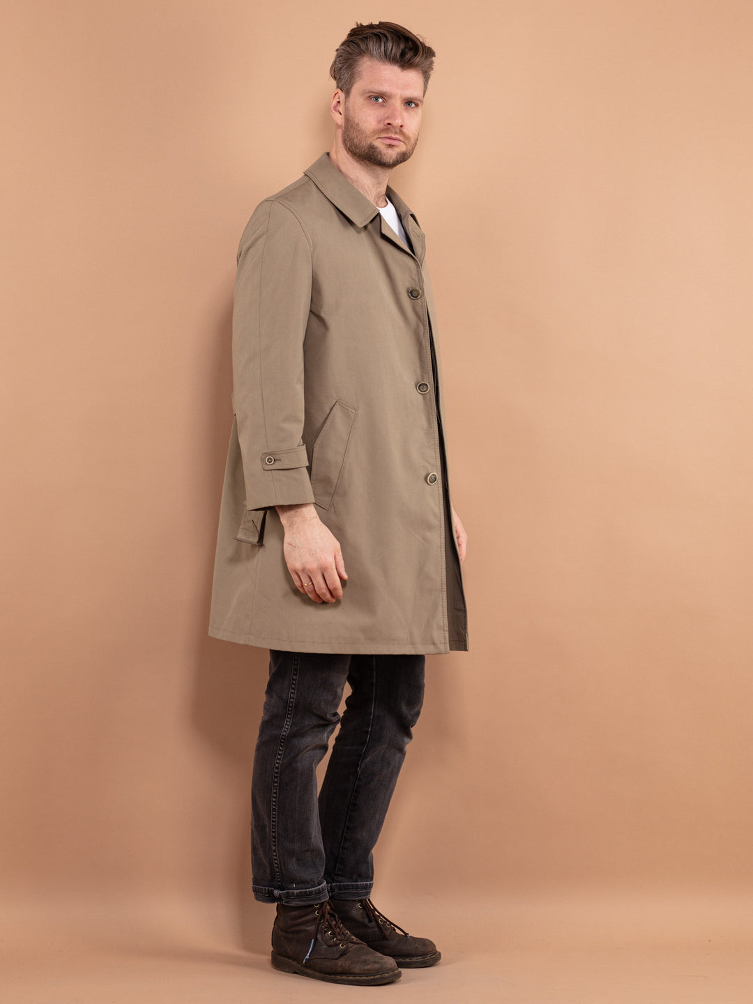 Beige Mac Coat 70s, Size S Mac Overcoat, Retro Mac Overcoat, Layering Coat, Office Coat, Commuter Coat, Minimalist Outerwear, Spring Coat