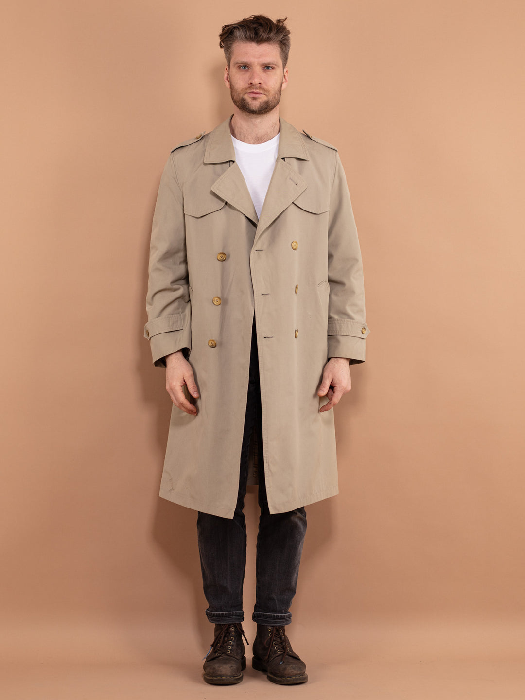 90's Classic Trench Coat, Size M Vintage Trench Coat, Double Breasted Coat, Office Coat, Men Clothing, Spring Coat, Minimalist Outerwear