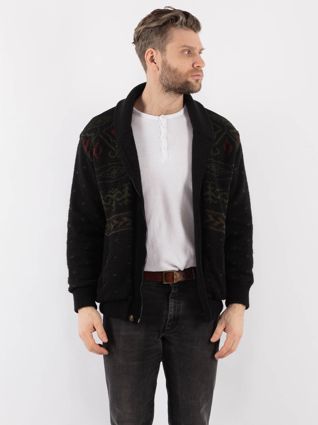 Vintage 90's Men Cardigan in BlackZ969