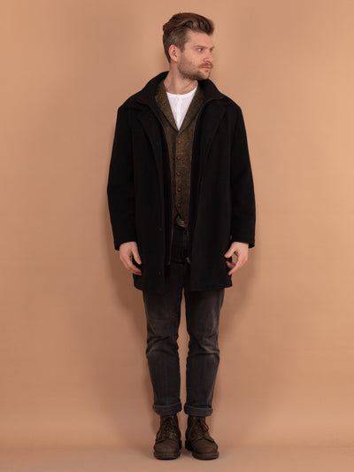 Men's Wool Coat 90s, Cashmere Coat In Dark Gray Size L, Vintage Wool Coat, Autumn Wool Coat, 90s Coat, Minimalist Coat, Elegant Wool Coat