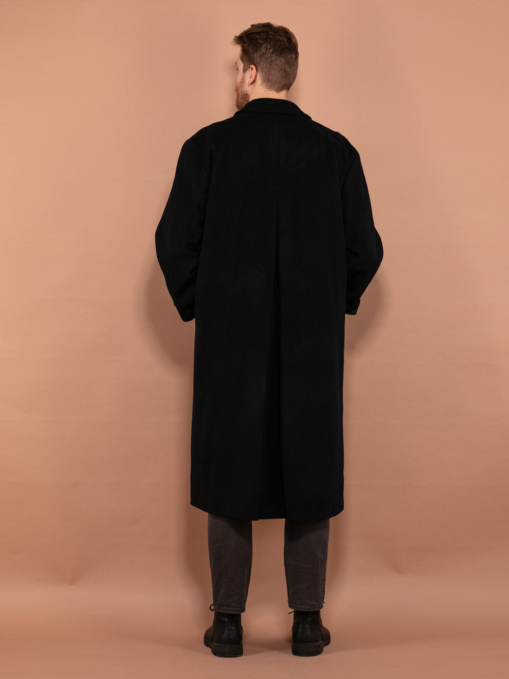 Vintage 90's Men Cashmere and Wool Blend Coat in Navy Blue - NorthernGrip