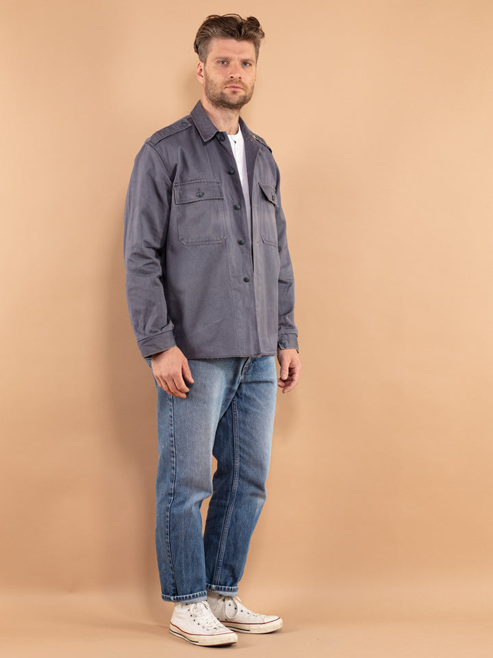90s Worker Denim Jacket, Size L Chore Shirt, Vintage Workwear, Blue Collar Clothing, Mechanic Denim Shirt, Industrial Utility Wear, Vintage