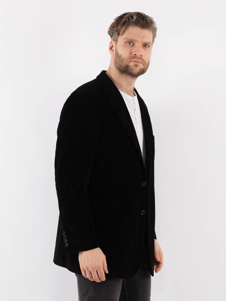 Vintage 90's Men Corduroy Blazer Jacket in BlackZ989