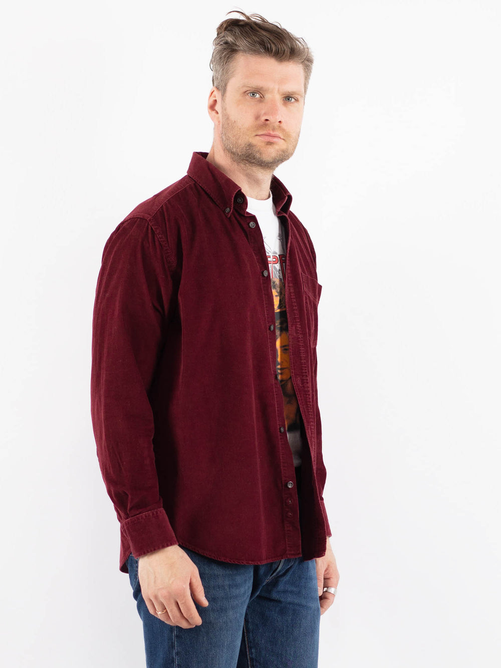 Vintage 90's Men Corduroy Shirt in RedZ1480
