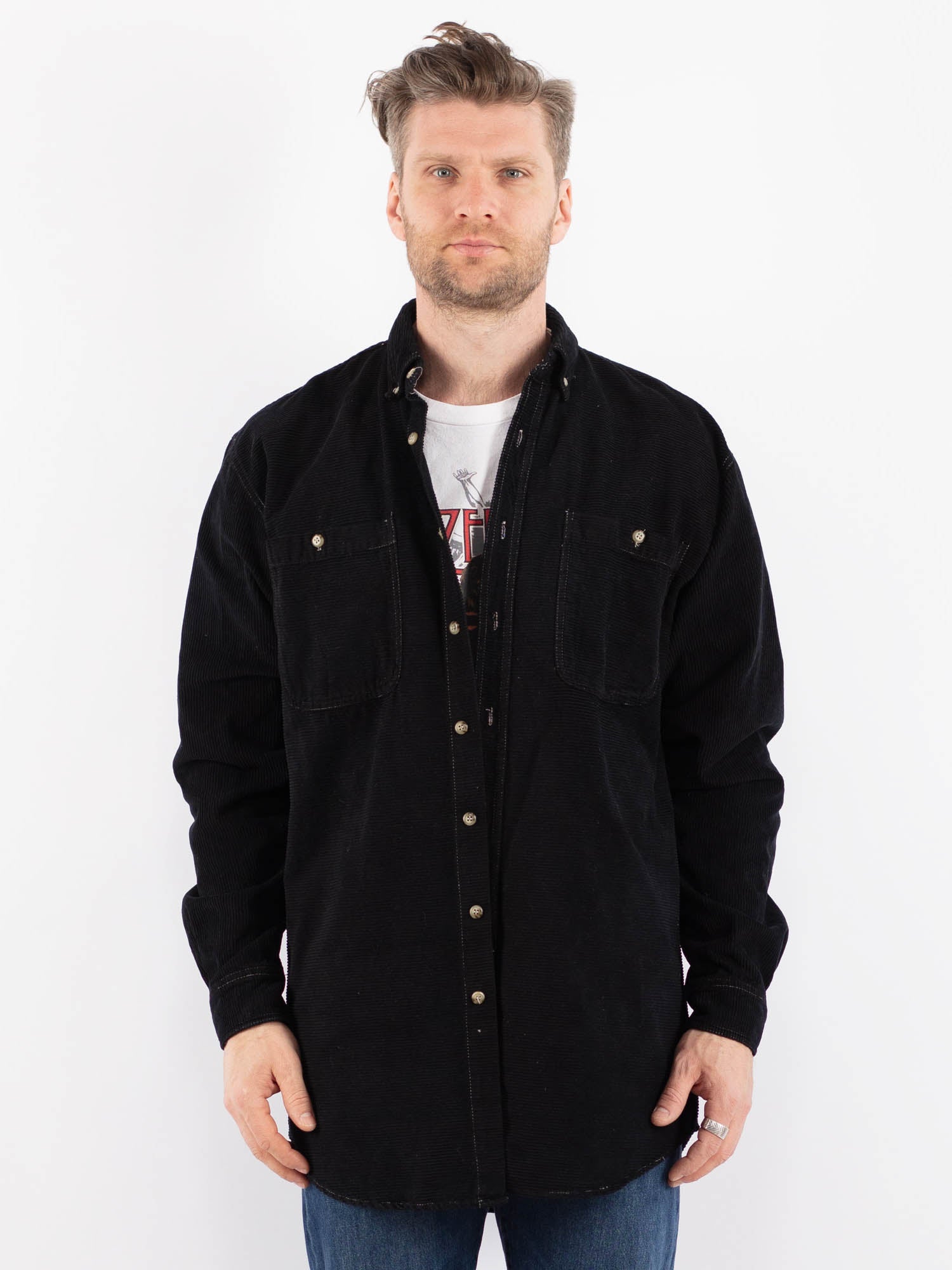 Online Vintage Store | Vintage 90's Men Corduroy Shirt in Black