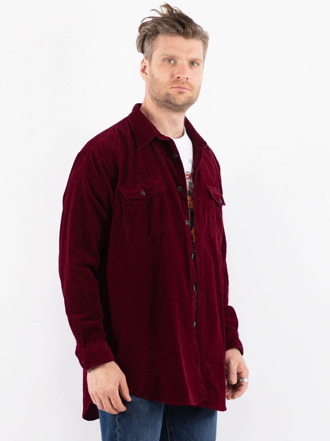 Vintage 90's Men Corduroy Shirt in RedZ1490