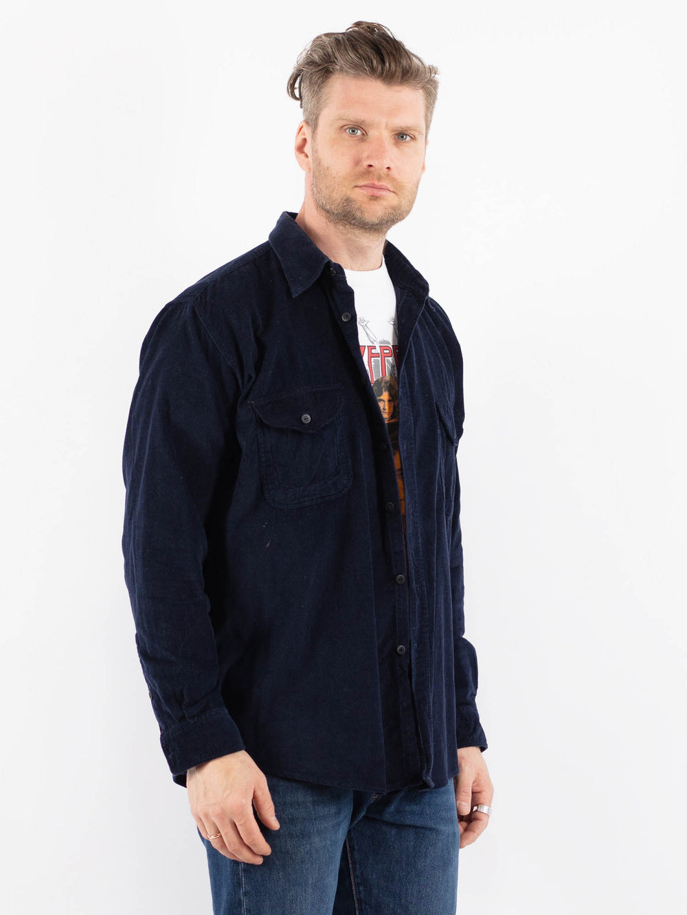 Vintage 90's Men Corduroy Shirt in BlueZ1491