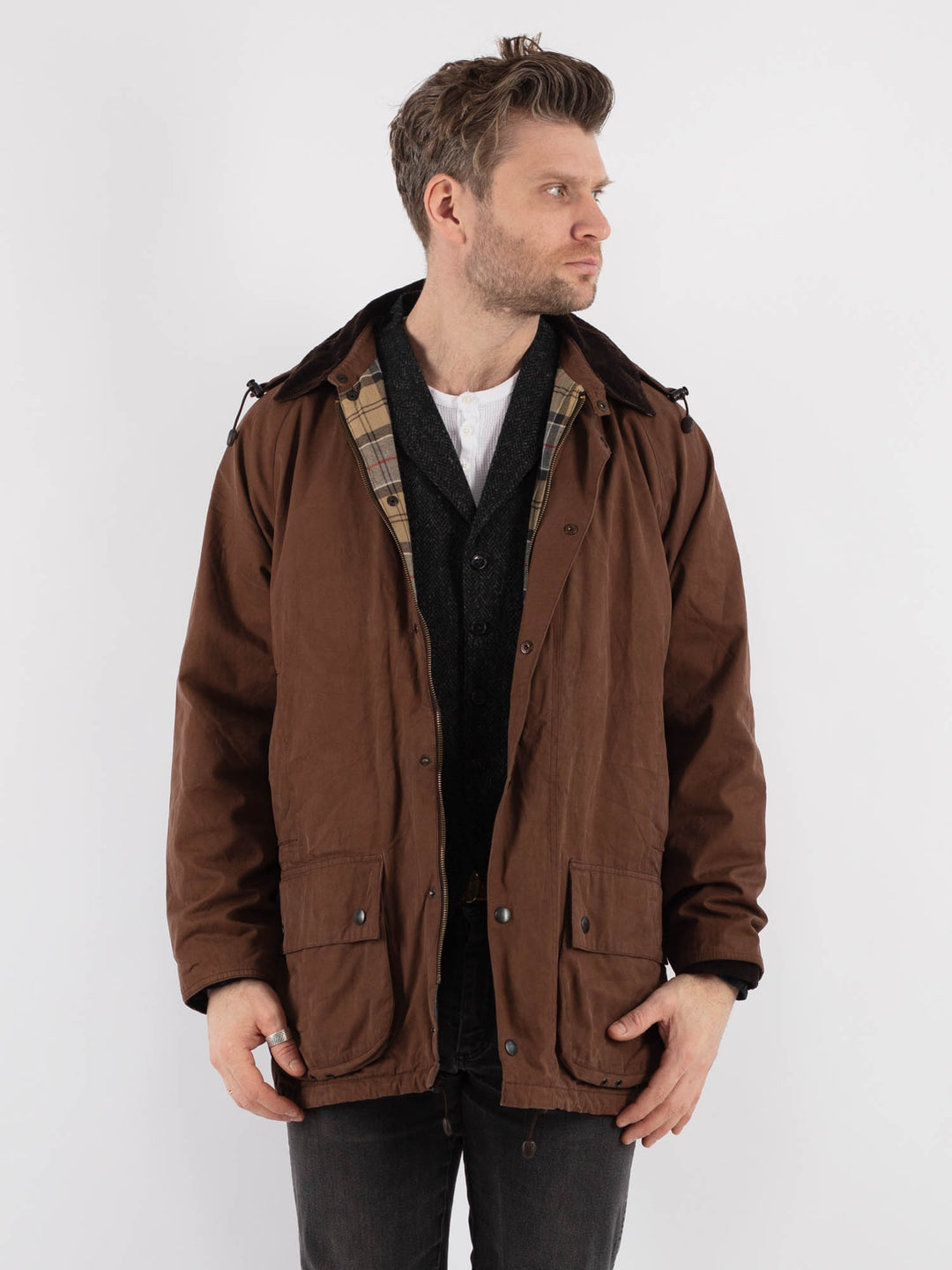 Vintage 90's Men Hooded Parka Jacket in Brown - NorthernGrip