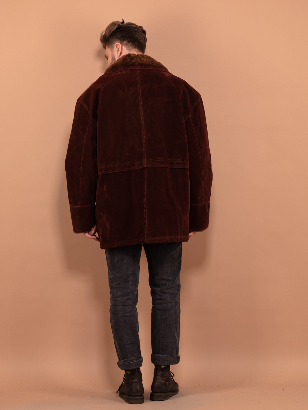 Vintage 90's Men Faux Shearling Coat in Brown - NorthernGrip