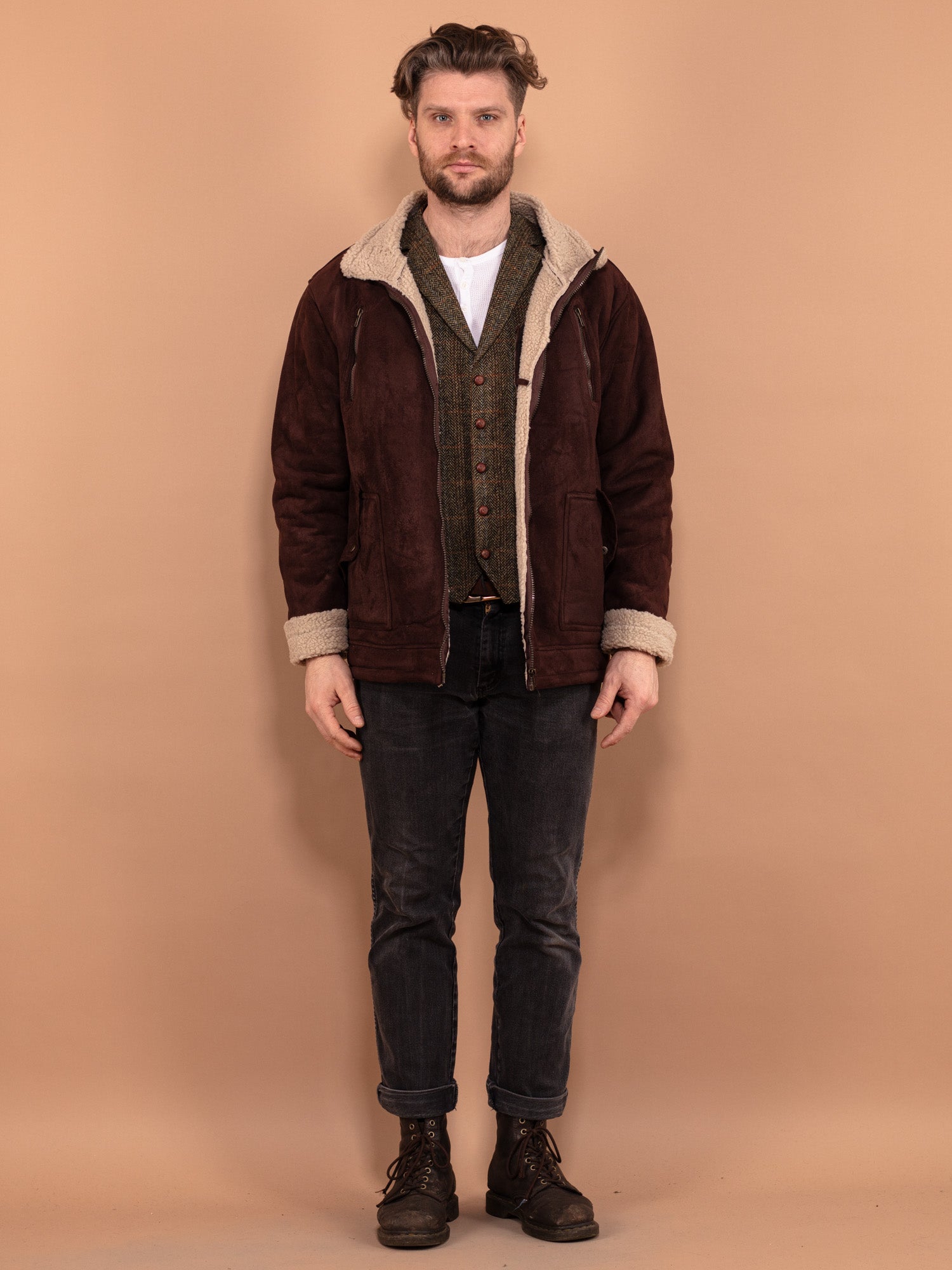 Fashion faux shearling jacket mens