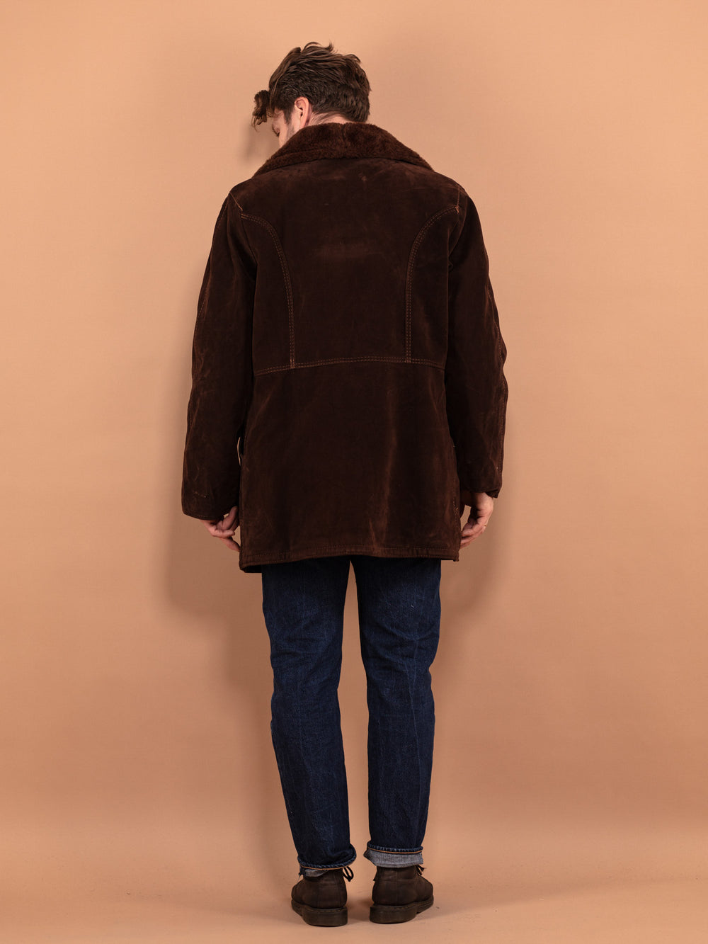 Vintage 90's Men Faux Sheepskin Coat in Brown - NorthernGrip