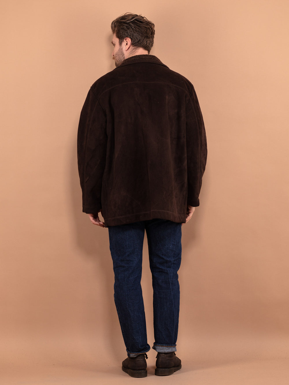 Vintage 00's Men Faux Sheepskin Coat in Brown - NorthernGrip