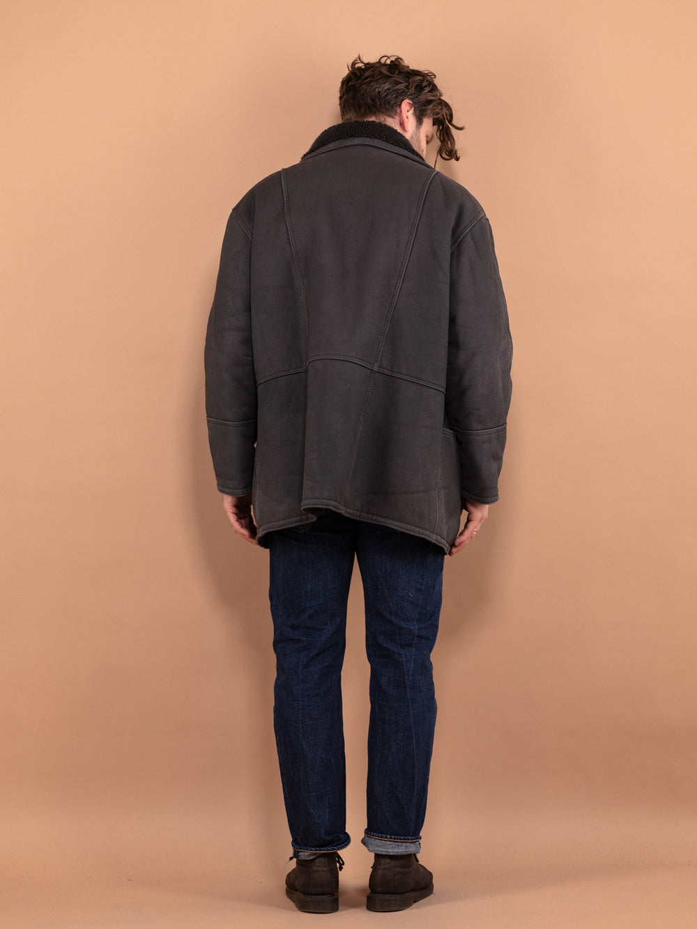 Vintage 90's Men Faux Sheepskin Coat in Gray - NorthernGrip