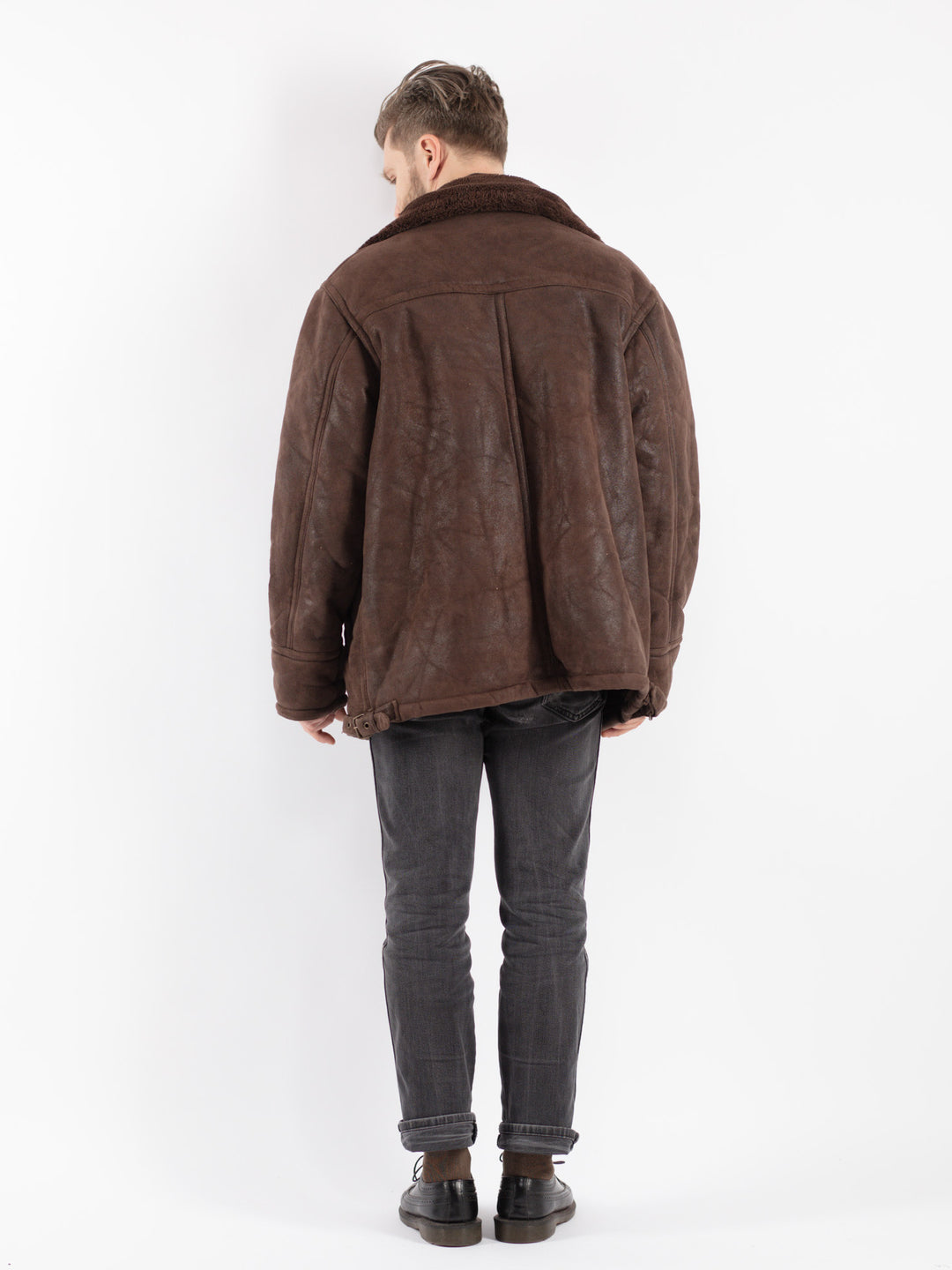 Vintage 90's Men Faux Sheepskin Coat in Brown