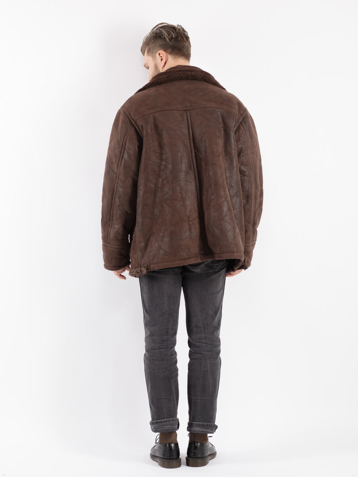 Vintage 90's Men Faux Sheepskin Coat in Brown