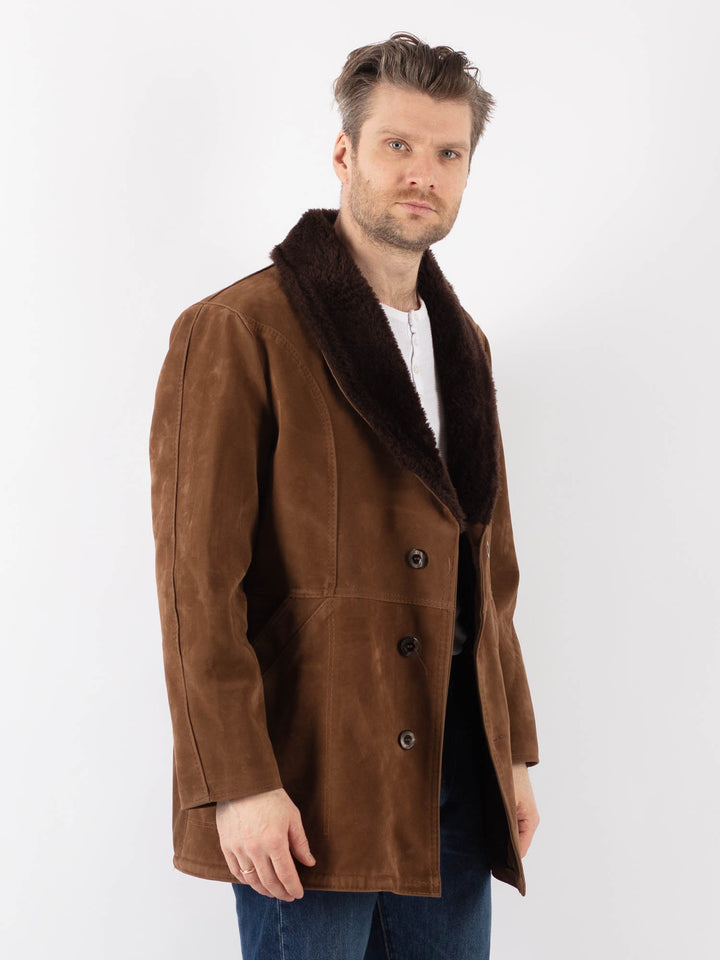 Vintage 90's Men Faux Sheepskin Coat in BrownZ1175