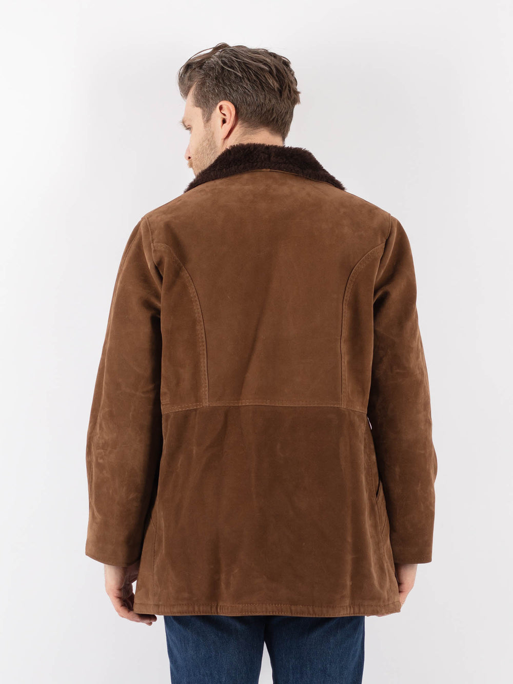 Vintage 90's Men Faux Sheepskin Coat in BrownZ1175