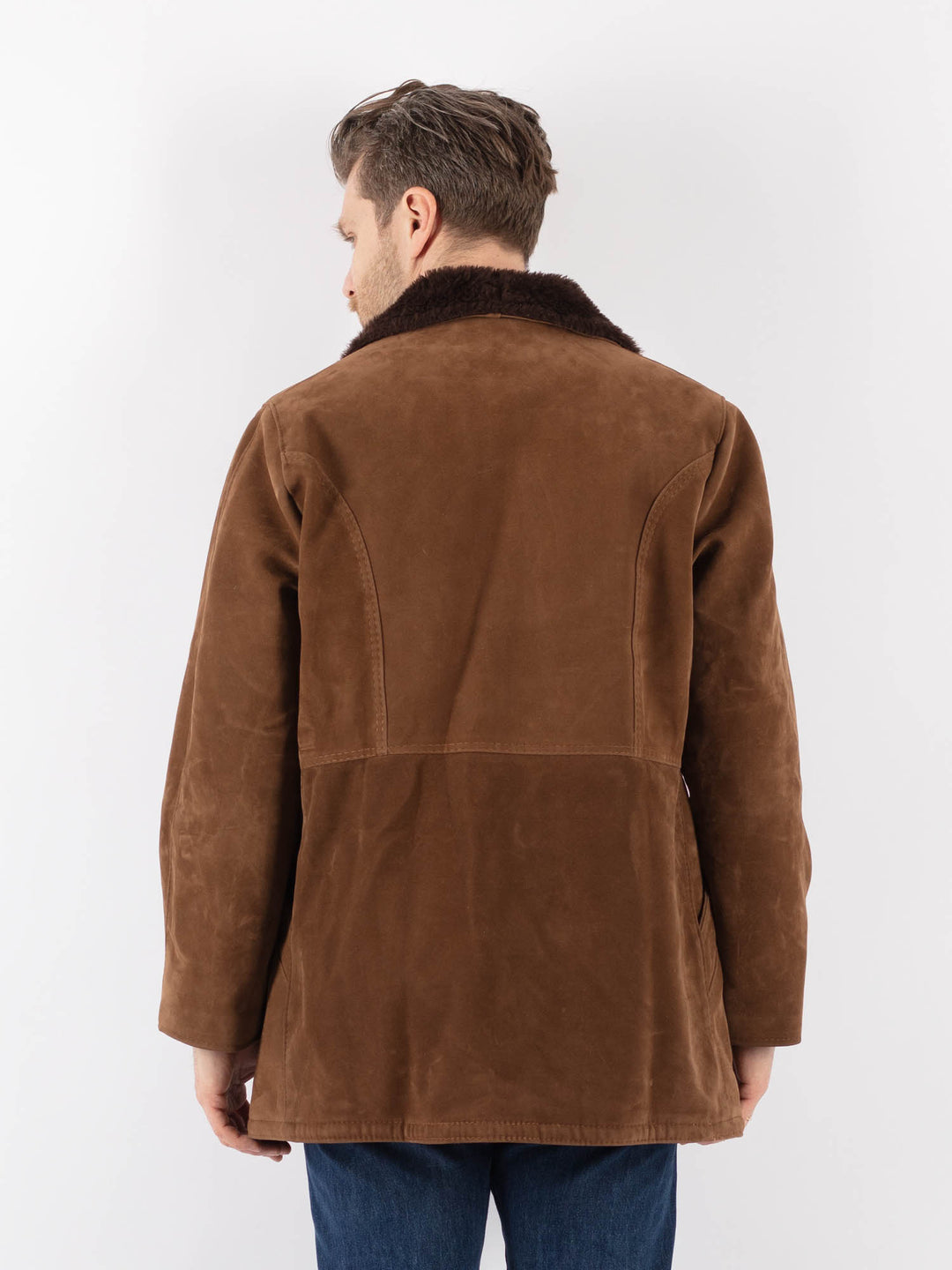 Vintage 90's Men Faux Sheepskin Coat in BrownZ1175