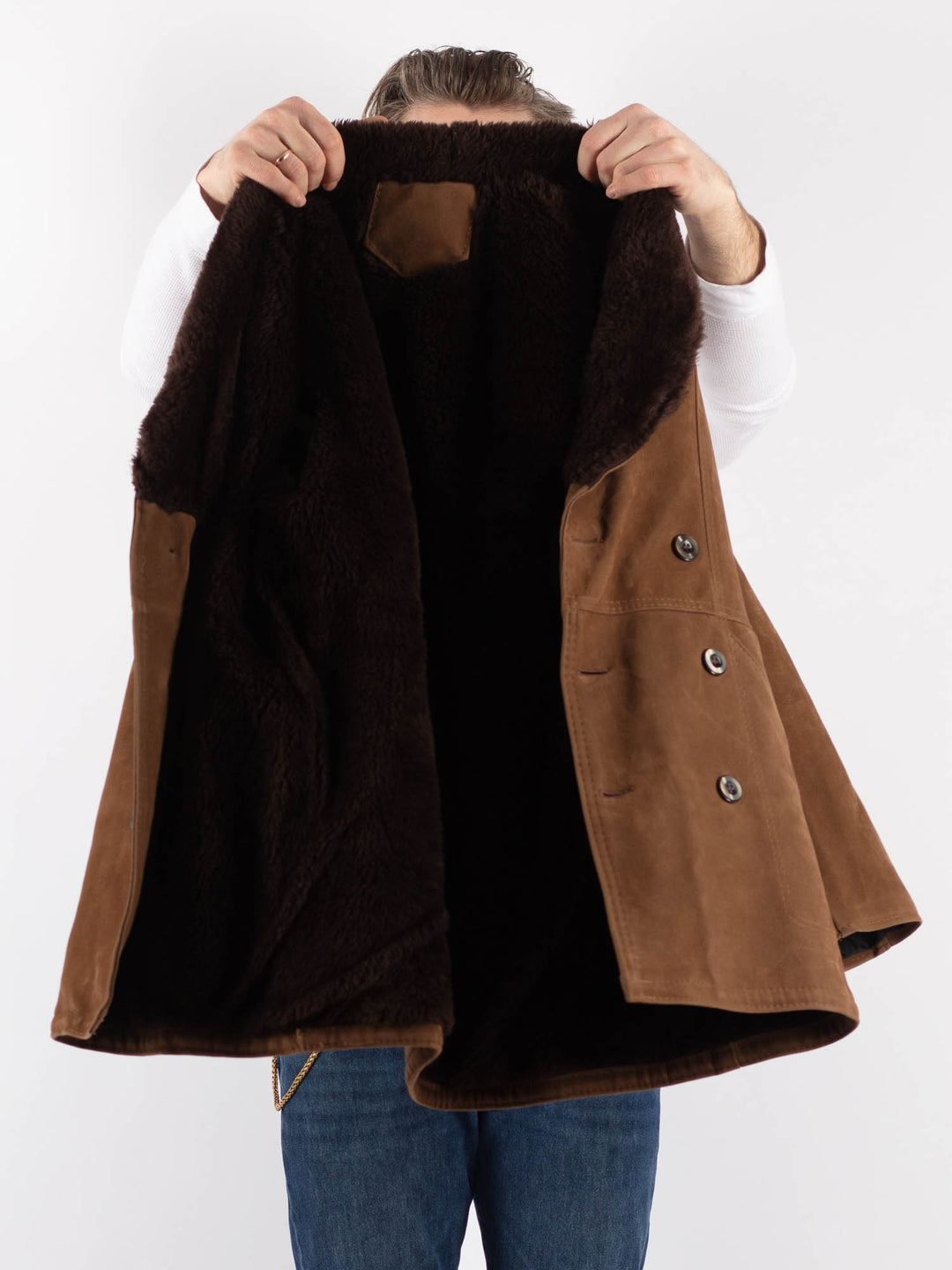 Vintage 90's Men Faux Sheepskin Coat in BrownZ1175