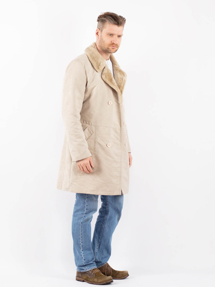 Vintage 90's Men Faux Sheepskin Coat in BeigeZ1415