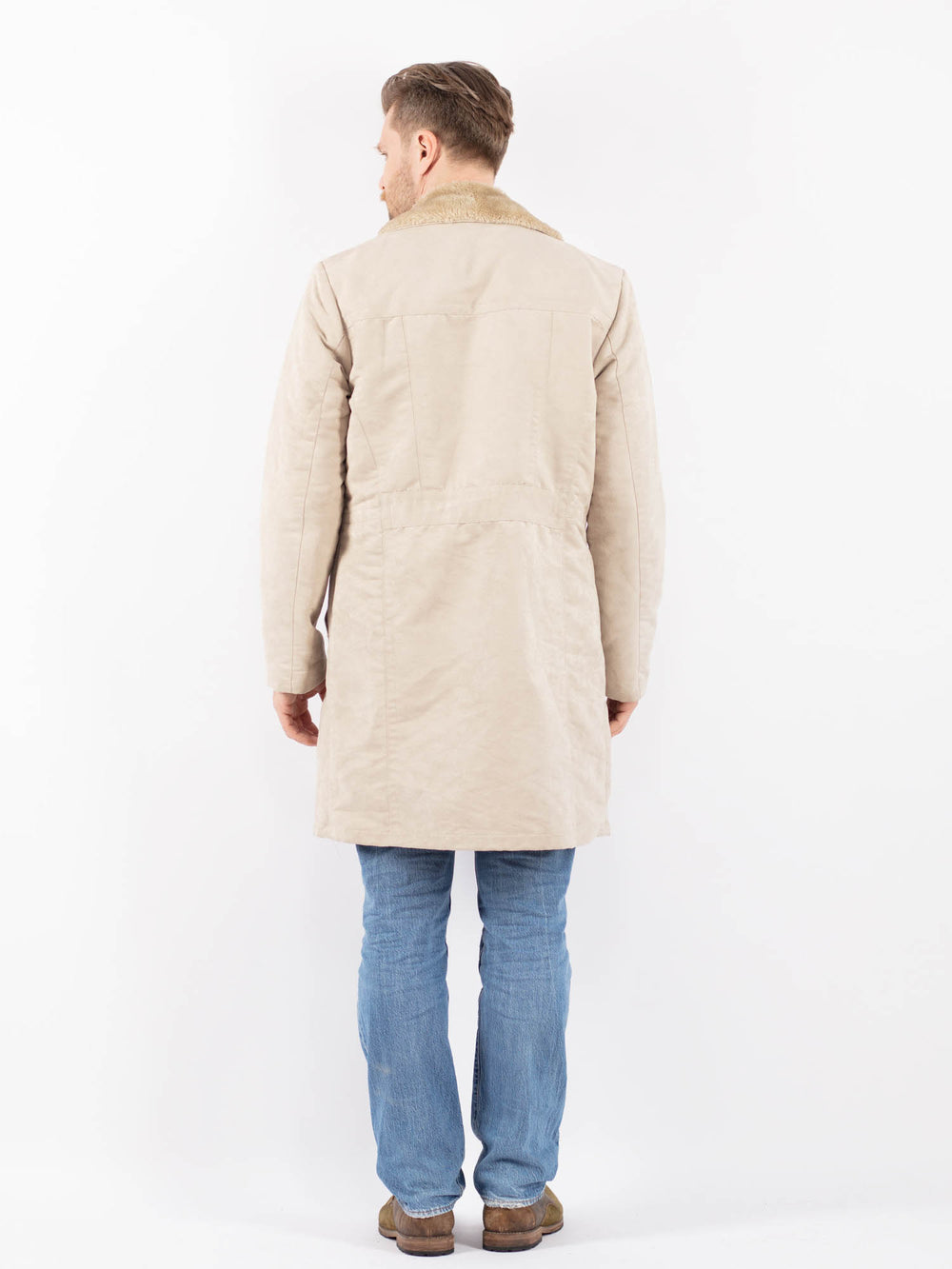 Vintage 90's Men Faux Sheepskin Coat in BeigeZ1415