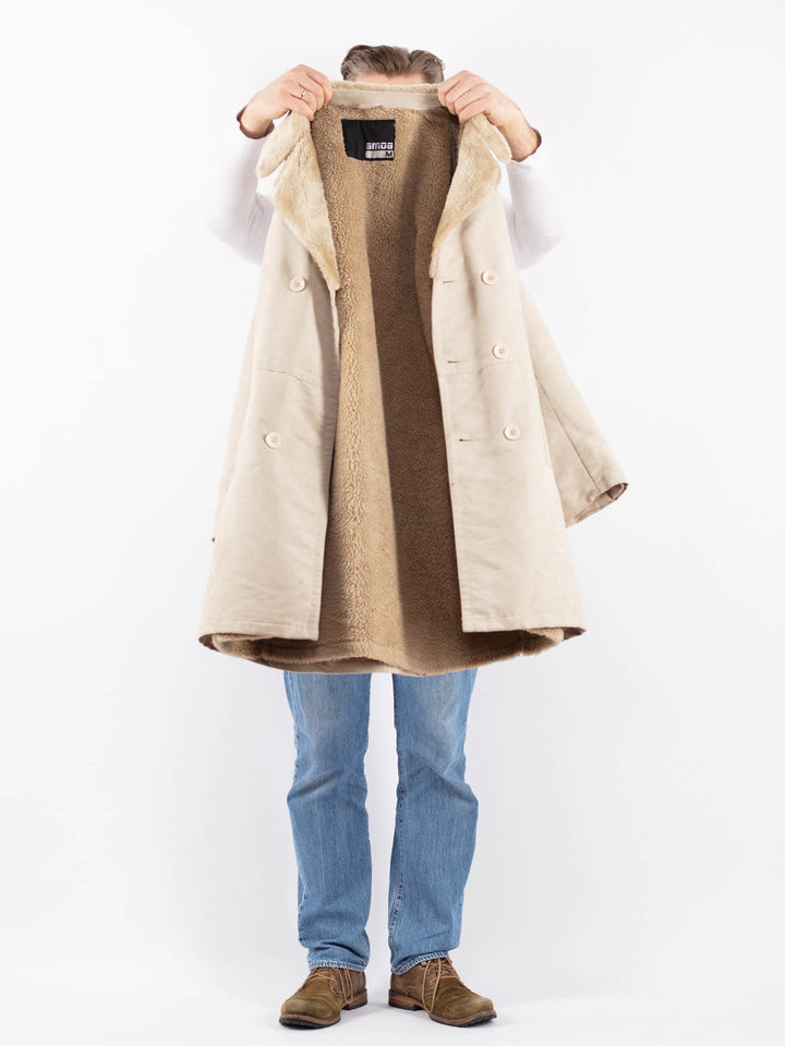 Vintage 90's Men Faux Sheepskin Coat in BeigeZ1415