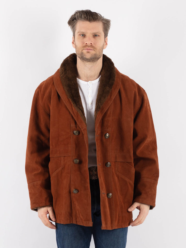 Vintage 90's Men Faux Sheepskin Coat in BrownZ1180