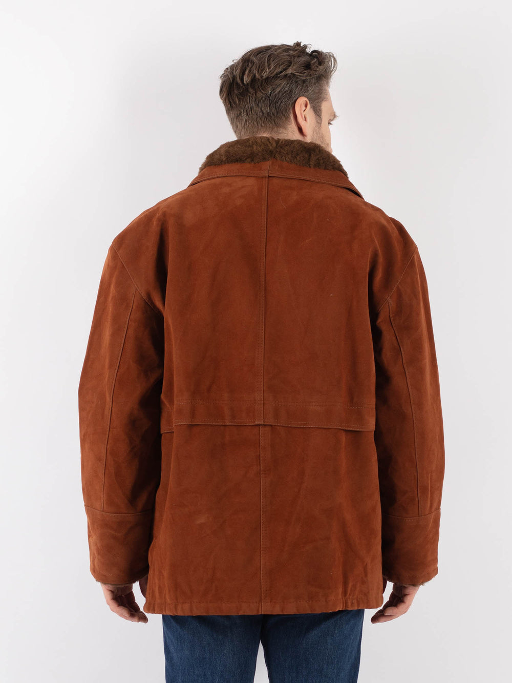 Vintage 90's Men Faux Sheepskin Coat in BrownZ1180
