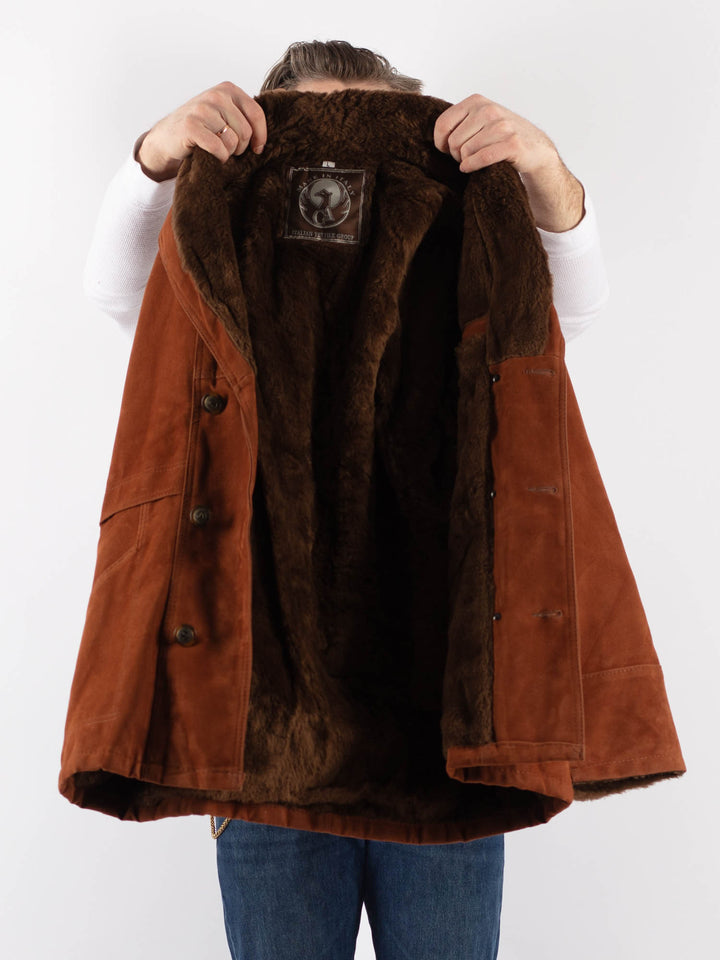 Vintage 90's Men Faux Sheepskin Coat in BrownZ1180