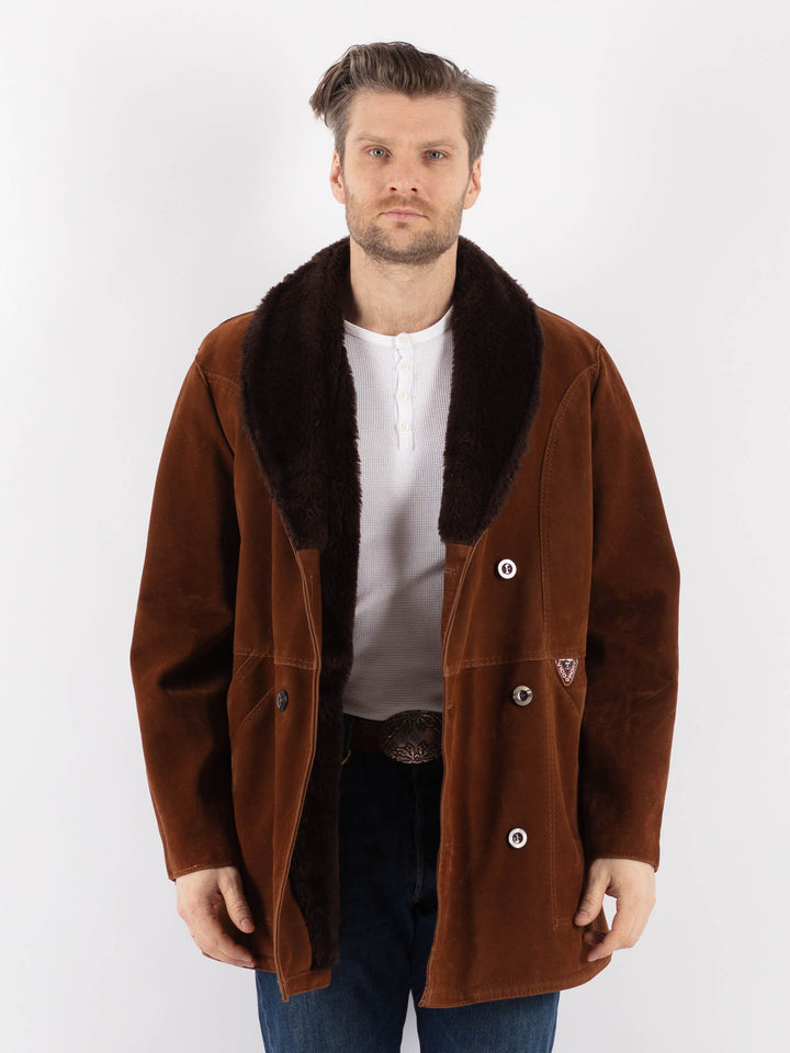 Vintage 90's Men Faux Sheepskin Coat in BrownZ1181