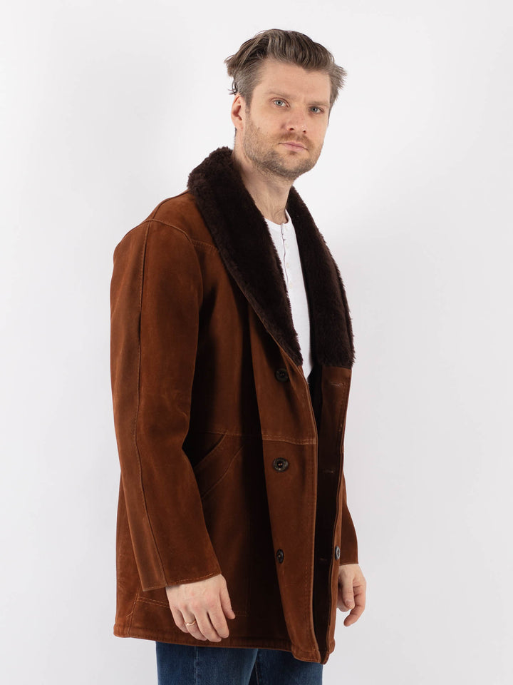 Vintage 90's Men Faux Sheepskin Coat in BrownZ1181