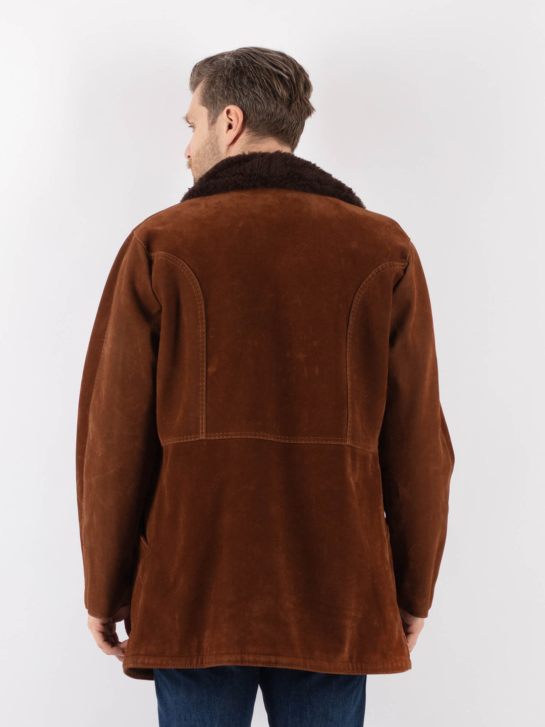 Vintage 90's Men Faux Sheepskin Coat in BrownZ1181