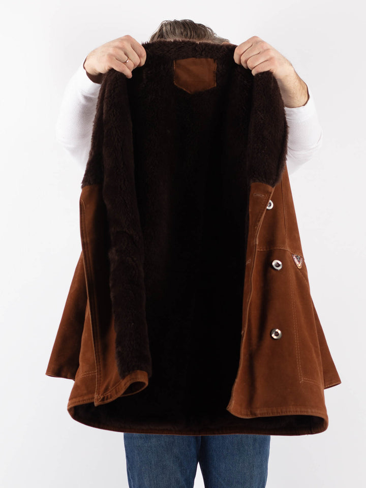 Vintage 90's Men Faux Sheepskin Coat in BrownZ1181