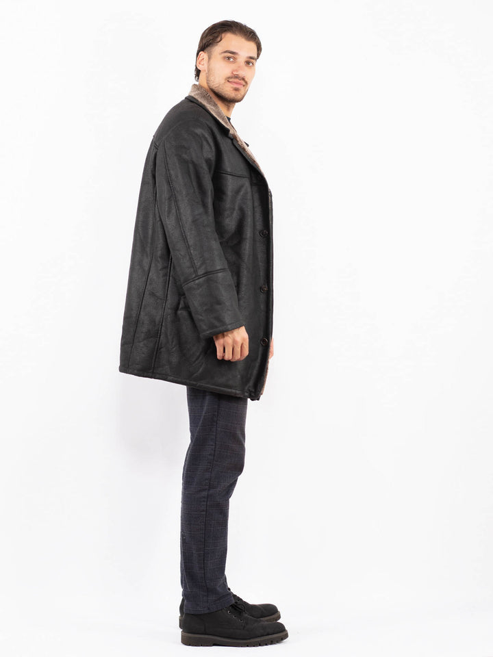 Vintage 90's Men Faux Sheepskin Coat in BlackZ2390