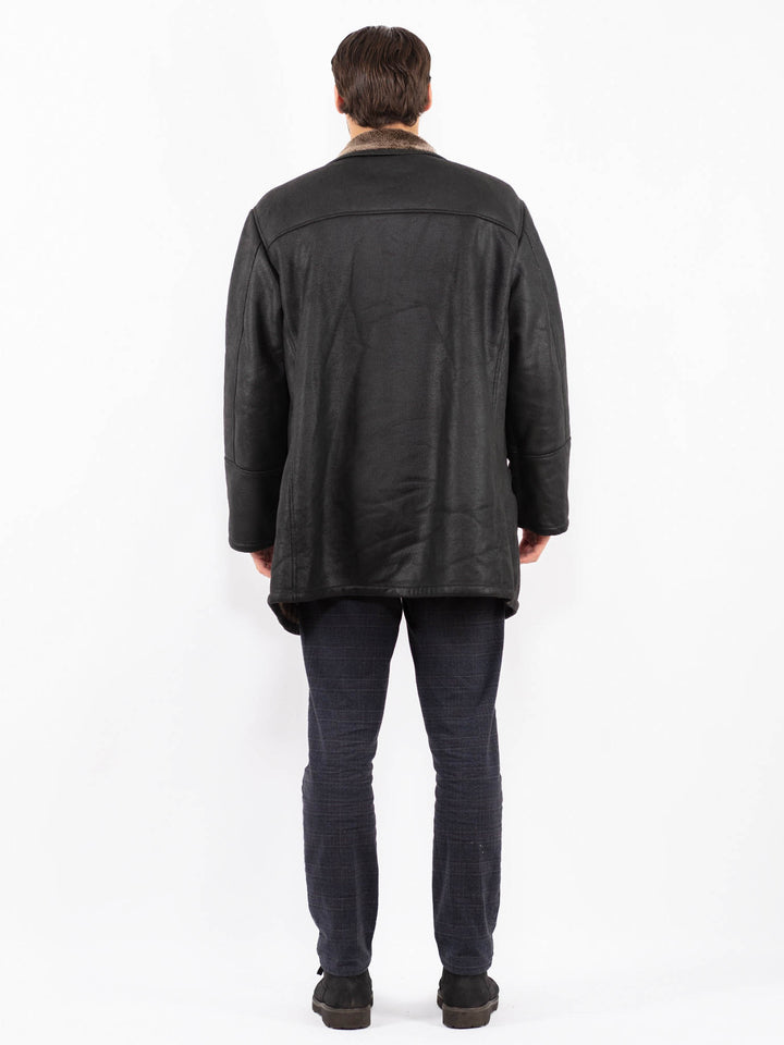 Vintage 90's Men Faux Sheepskin Coat in BlackZ2390