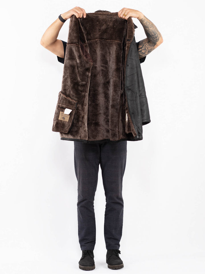Vintage 90's Men Faux Sheepskin Coat in BlackZ2390