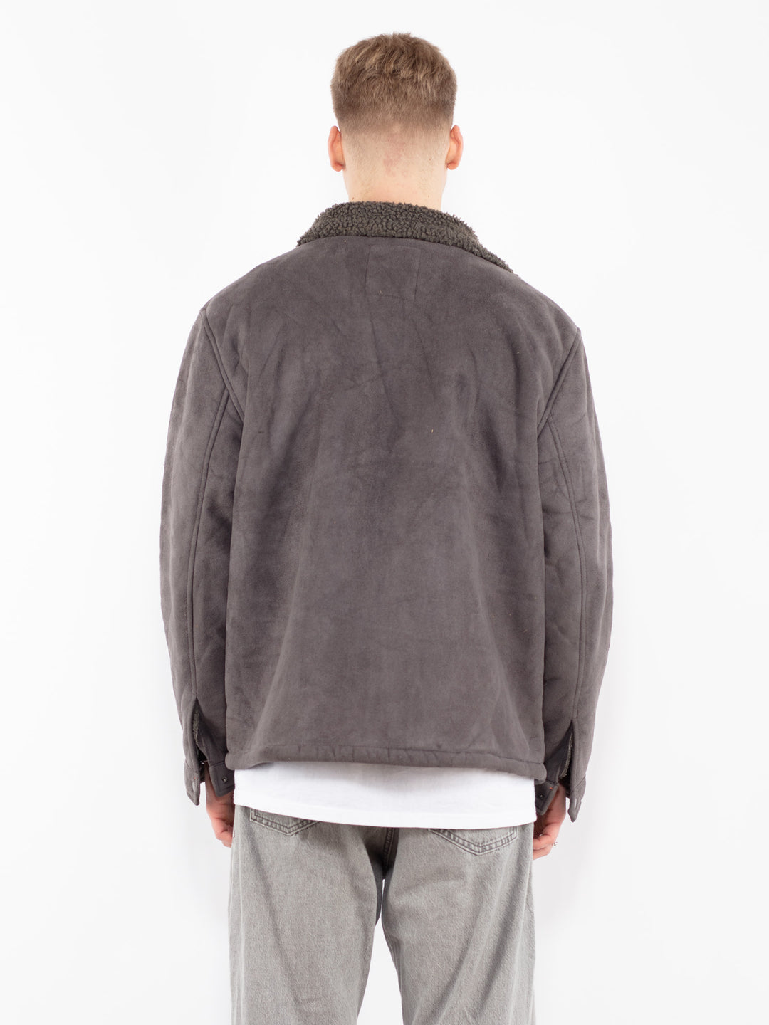 Vintage 90's Men Faux Sheepskin Jacket in Gray