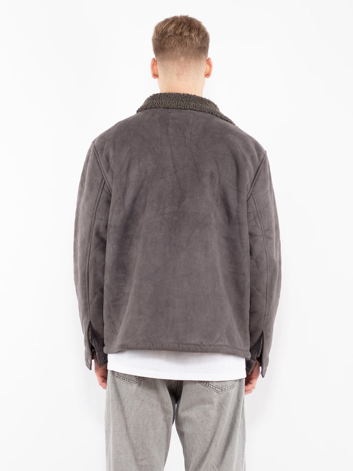 Vintage 90's Men Faux Sheepskin Jacket in Gray