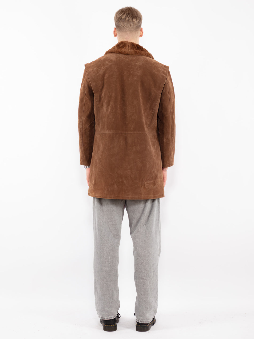 Vintage 90's Men Faux Sheepskin Coat in Brown