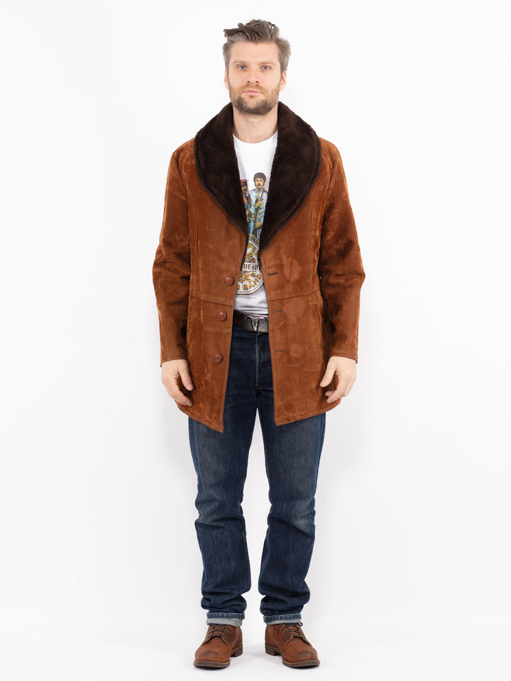 Vintage 90's Men Faux Sheepskin Coat in BrownZ2695