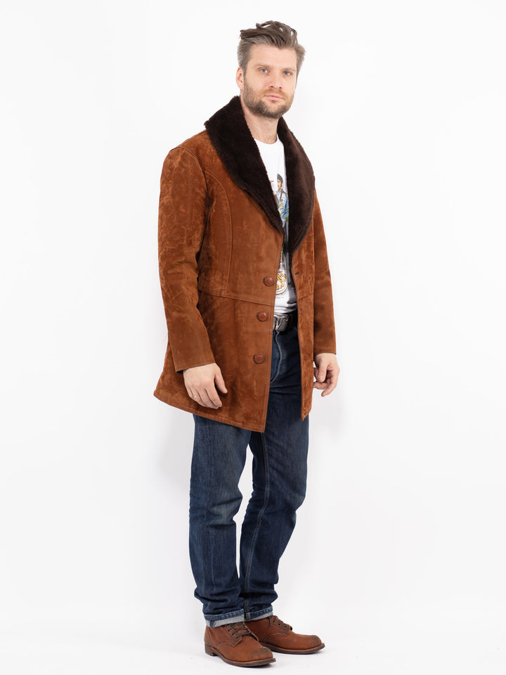 Vintage 90's Men Faux Sheepskin Coat in BrownZ2695