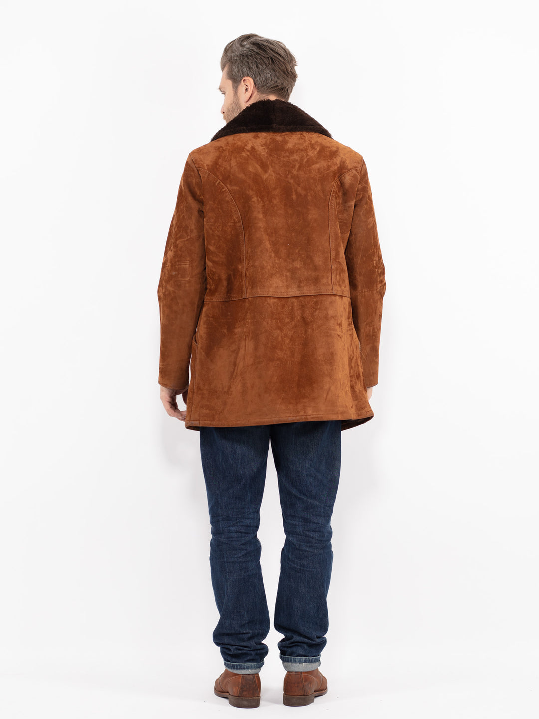 Vintage 90's Men Faux Sheepskin Coat in BrownZ2695