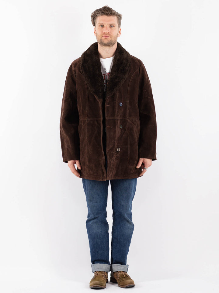 Vintage 90's Men Faux Sheepskin c in BrownZ1538